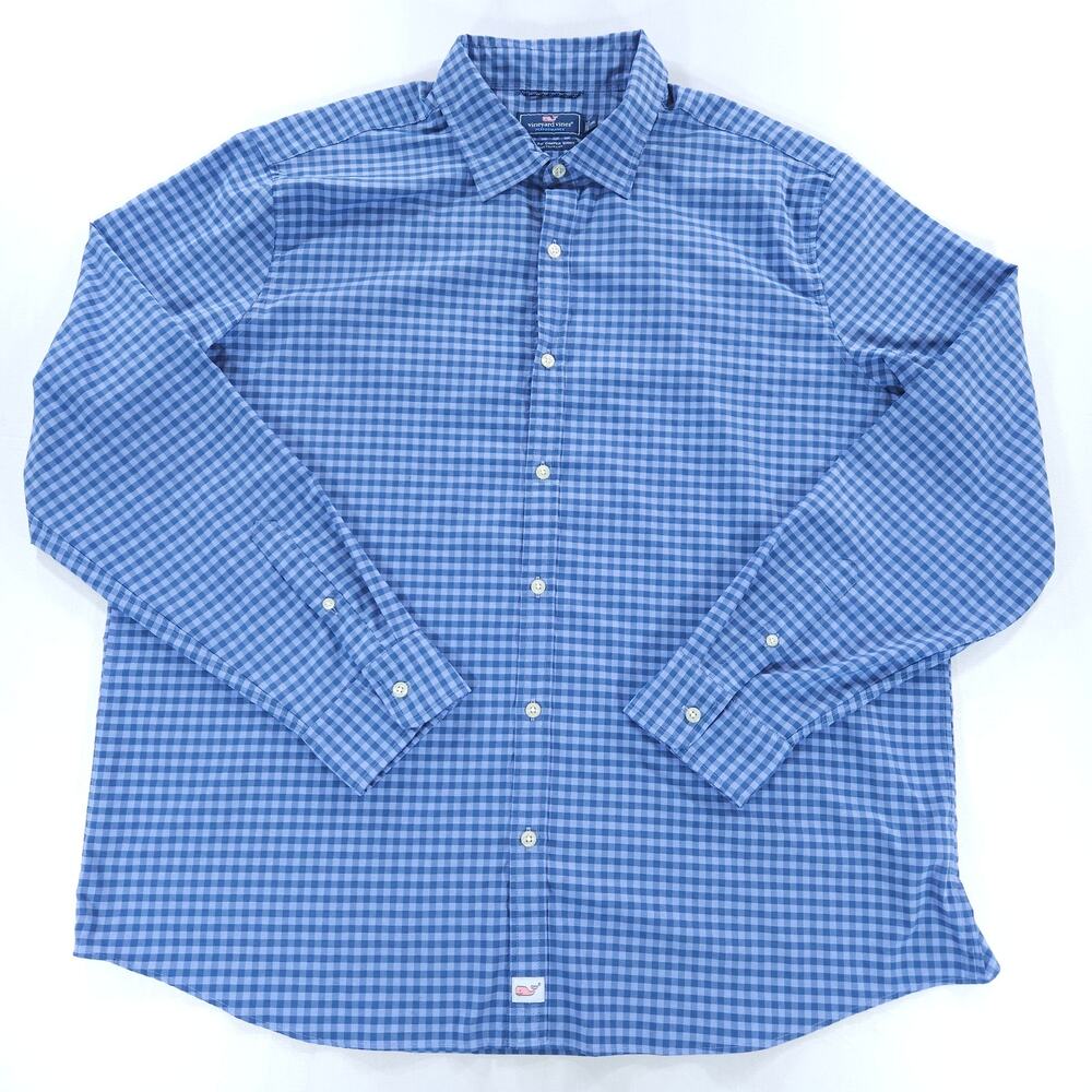 Vineyard Vines Performance Cooper Slim Fit Blue Gingham Button Down Mens 2XL